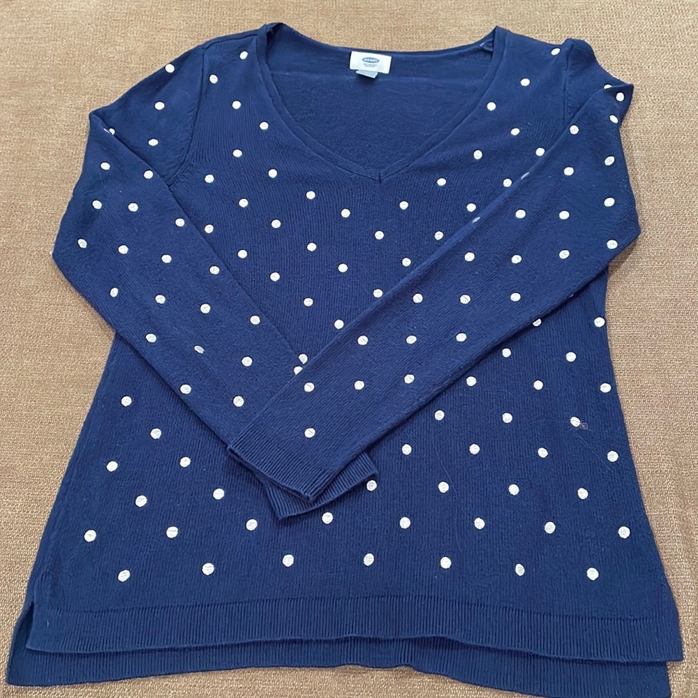 Old Navy long sleeve navy with cream polka dots sweater